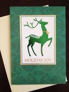 Green and Gold Reindeer Logo - Box Of 16 Deluxe Holiday Cards Christmas New Year Eve Reindeer Green ...