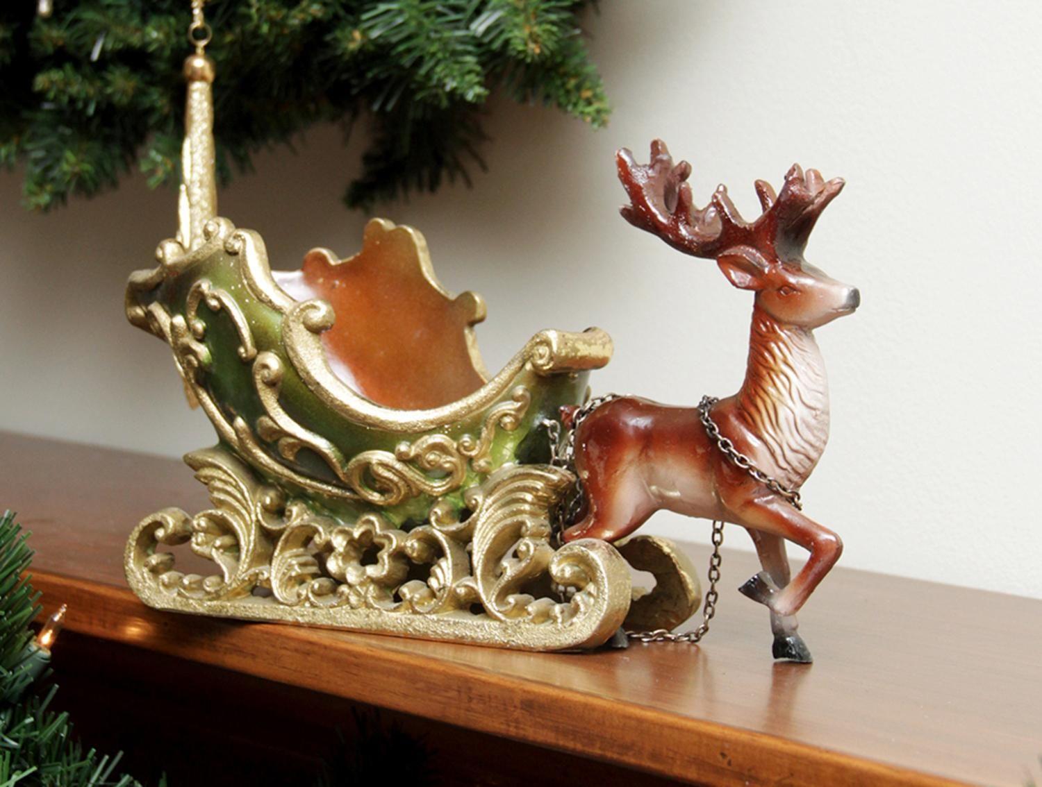Green and Gold Reindeer Logo - 7.5 Elegant Green and Gold Sleigh with Reindeer Christmas Table Top