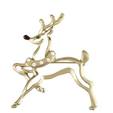 Green and Gold Reindeer Logo - Lux Accessories Gold Tone Red Green Rhinestone Reindeer