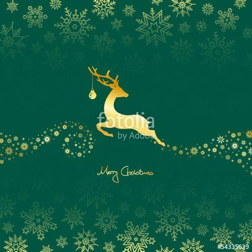 Green and Gold Reindeer Logo - Jumping Reindeer, Christmas Ball & Stars Green/Gold