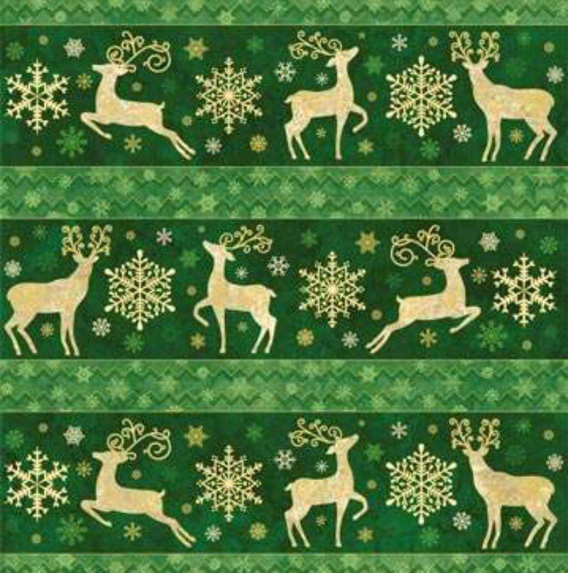 Green and Gold Reindeer Logo - SALE Stonehenge Reindeer Prance - Gold Reindeer Border on Green N ...