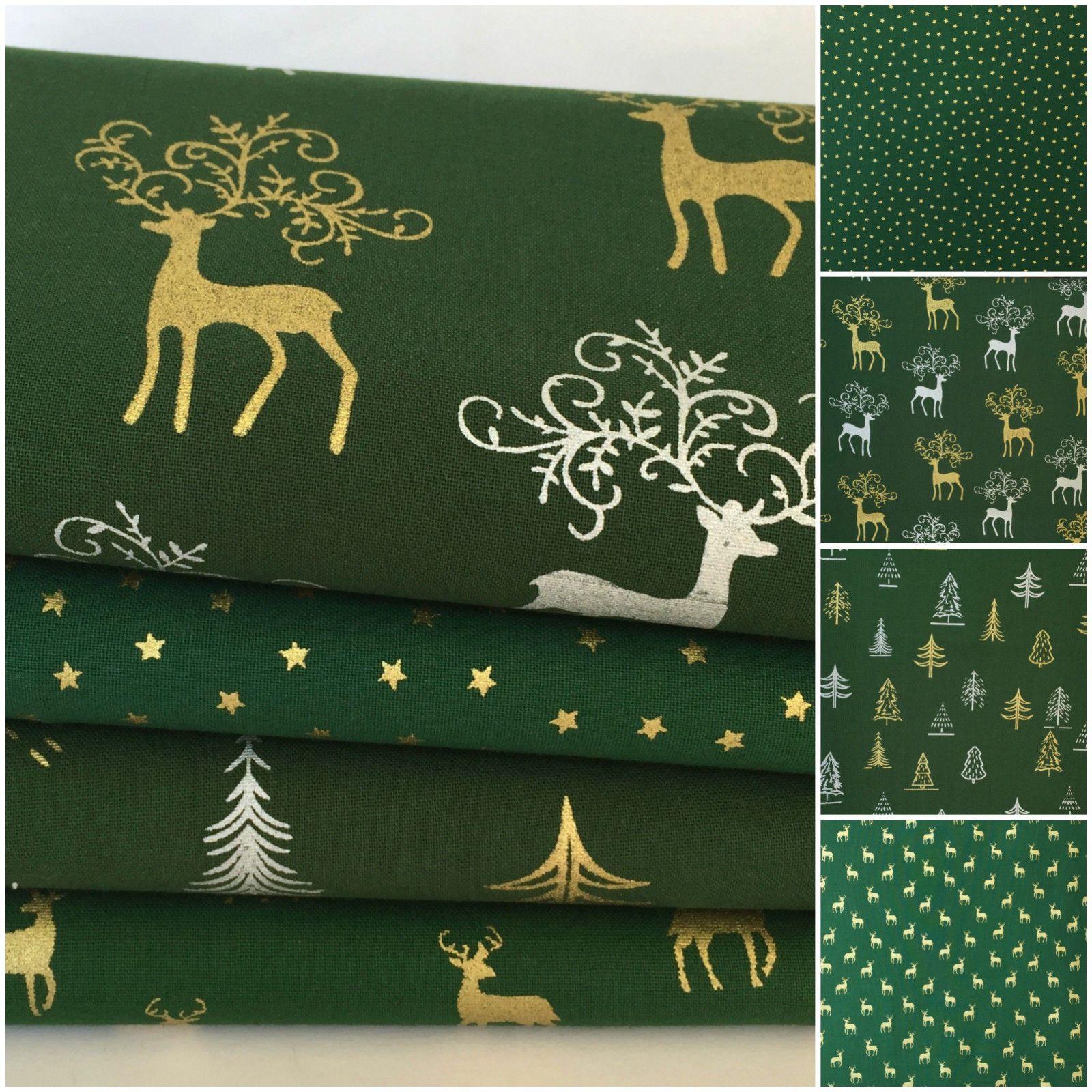 Green and Gold Reindeer Logo - Christmas Fat Quarter Bundle & Fabrics by the Half Metre