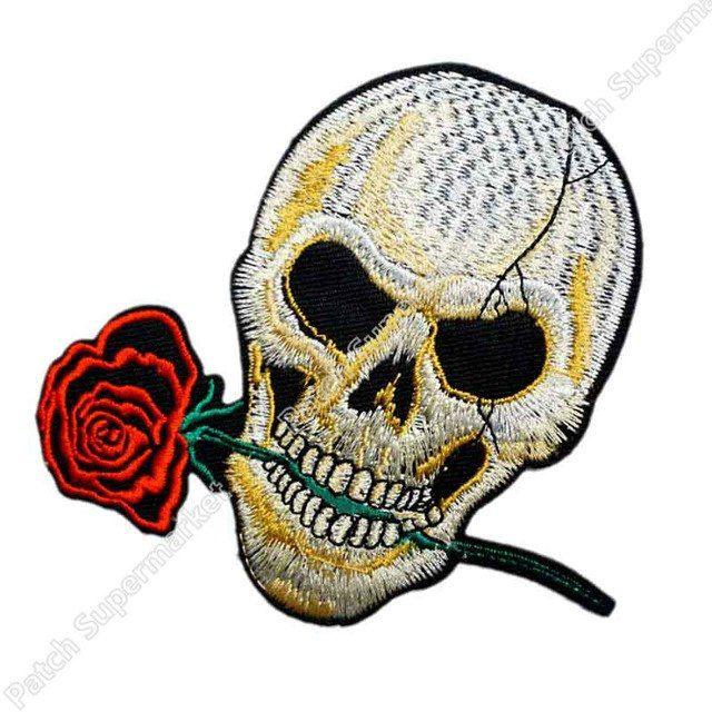 Goth Flower Logo - Rose SKULL Black Tatoo Embroidered LOGO Iron On Patch Emo Goth
