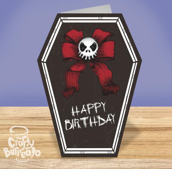 Goth Flower Logo - NEW COFFIN CARDS Happy Birthday Goth Bow Card Alternative