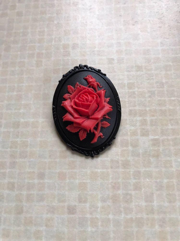 Goth Flower Logo - Large Red Rose Cameo Brooch Pin Gothic Goth | eBay