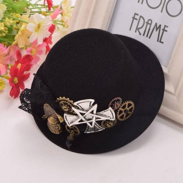 Goth Flower Logo - Steampunk Gear Mini Top Hat Goth Cross Hair Clip Victorain Headwear