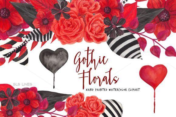 Goth Flower Logo - Gothic Florals and Hearts by SLS Lines on Creative Market | Must ...