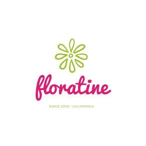 California Flower Logo - Green and Pink Flower Outline Floral Logo