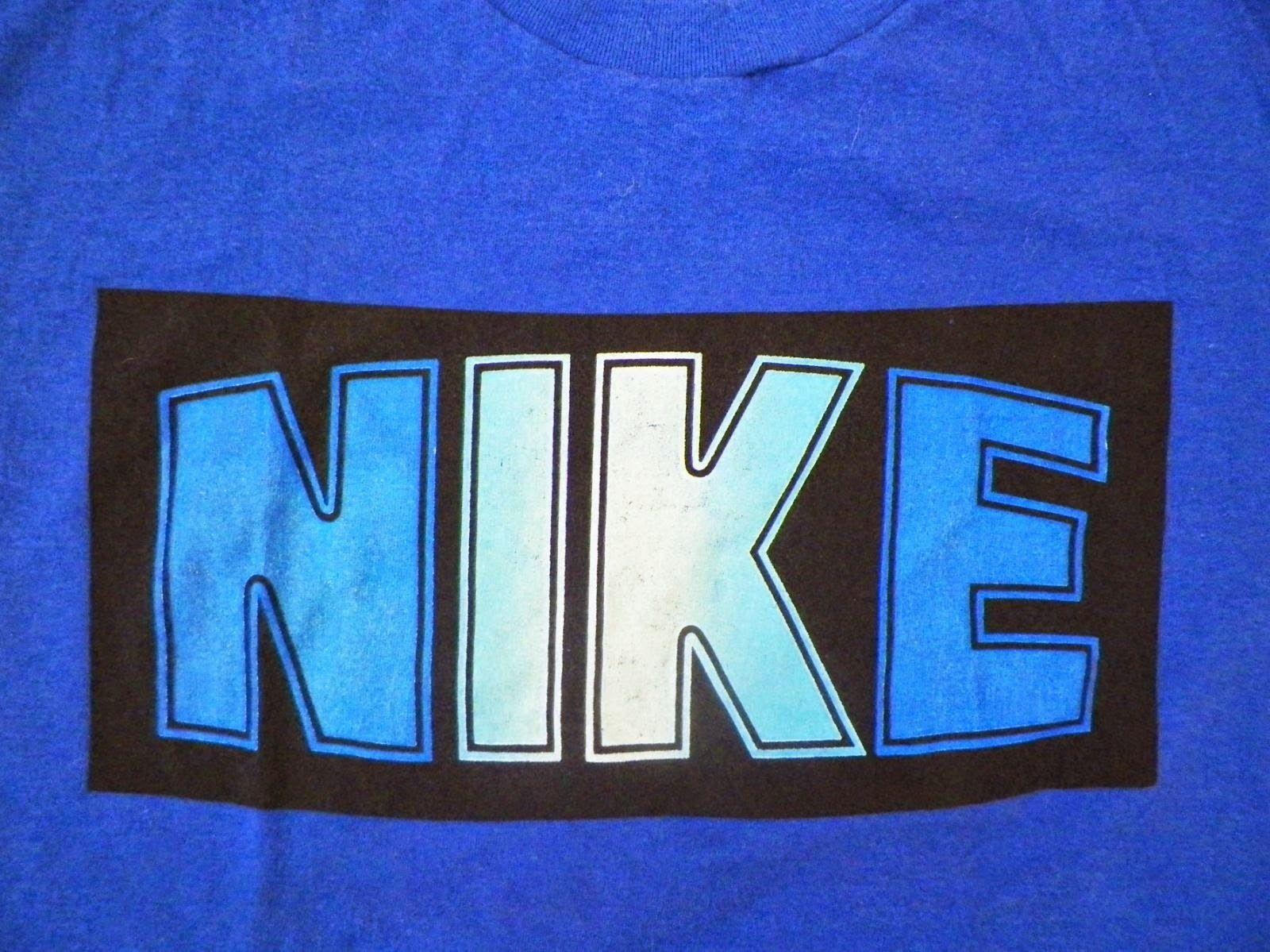 Fade Nike Logo - Vintage Rare Block Nike Logo Fade Print Blue Tag Tri Blend T Shirt