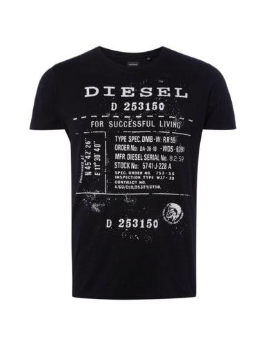Black and White w Logo - Diesel T-Diego-Fz 91b Men's T-Shirt With Logo Print Black Cheap ...