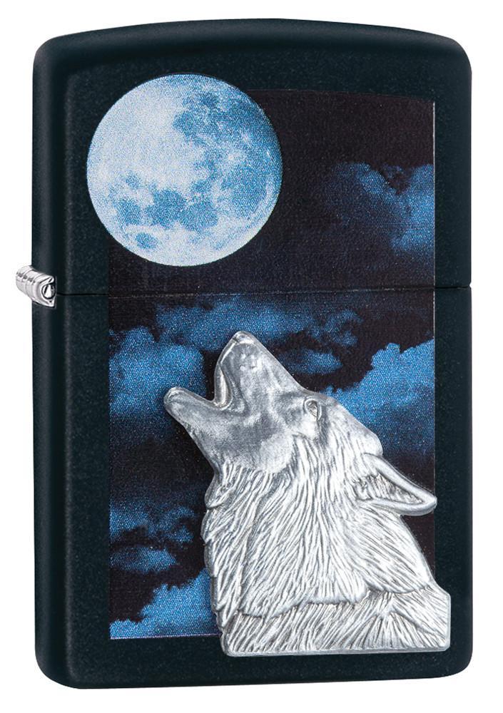 Black and Blue Wolf Logo - Blue Moon Howling Wold Emblem Windproof Lighter