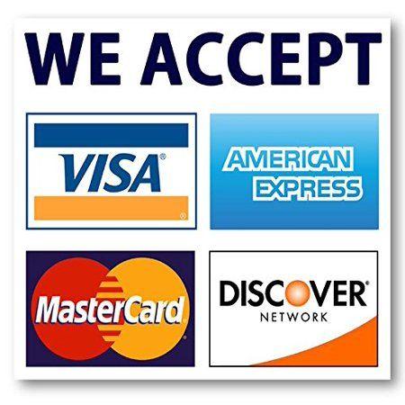 Credit Card Visa MasterCard Logo - 3.5 X 3.5 Credit card sign, Visa MasterCard Amex Discover sticker decal.