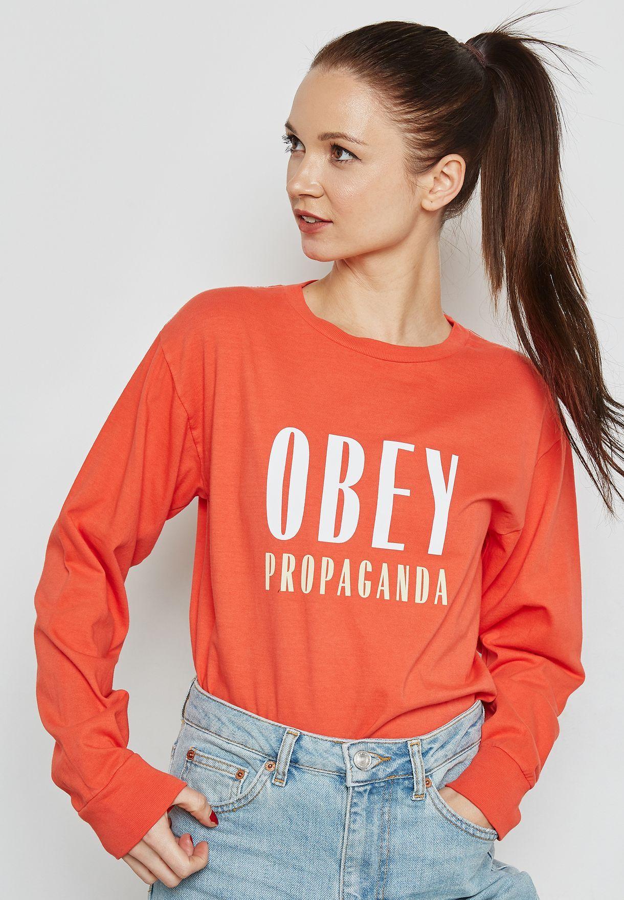 Obey Orange Logo - Shop Obey orange Logo Long Sleeve T-Shirt 265831206 for Women in ...