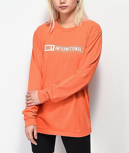 Obey Orange Logo - Obey International 2 Box Logo Pigment Orange Long Sleeve T-Shirt ...