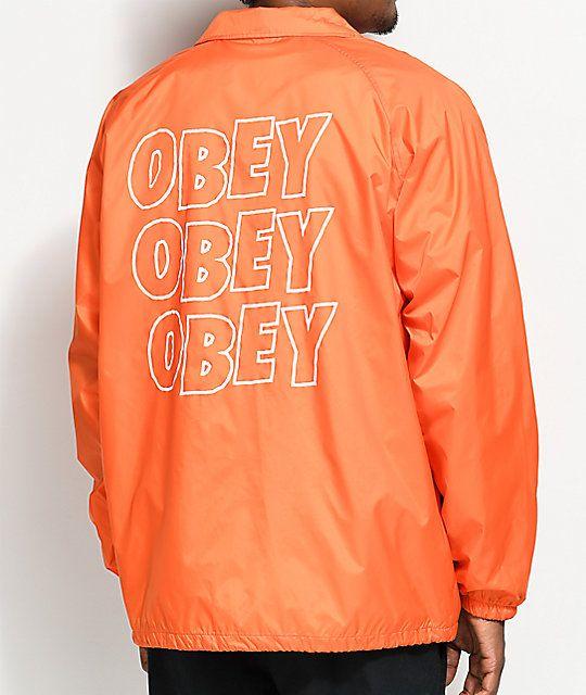 Obey Orange Logo - Obey Jumble Lo-Fi Orange Coaches Jacket Full button snap closureObey ...