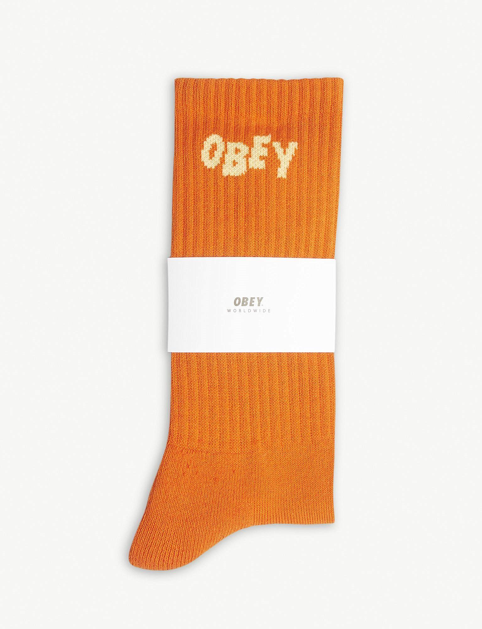 Obey Orange Logo - Obey Jumble Embroidered Logo Cotton-blend Crew Socks in Orange for ...