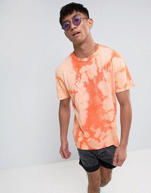 Obey Orange Logo - Obey | Obey Bleach T-Shirt With Chest Logo In Orange