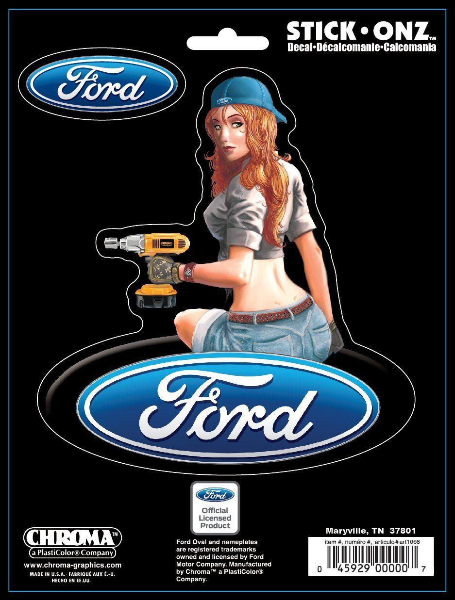 Cartoon Ford Logo - Chroma 25013 Pin Up Girl Stick Onz Decal With Ford Logo. Drag