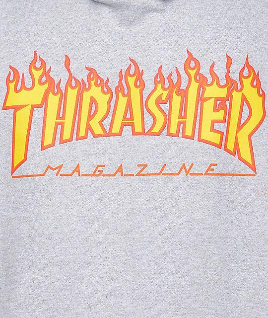 Thrasher Flame Logo - Thrasher Flame Logo Grey Hoodie