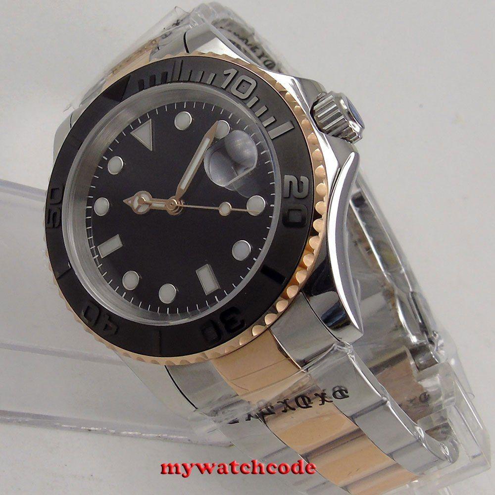 Famous Rose Logo - famous brand 40mm parnis no logo black dial rose gold tone sapphire