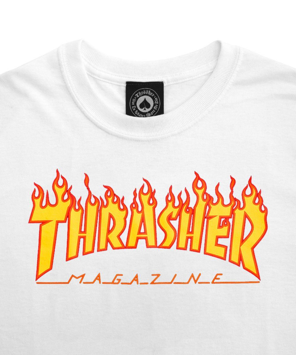 Thrasher Flame Logo - White Thrasher Flame Tee - WASTED PARIS