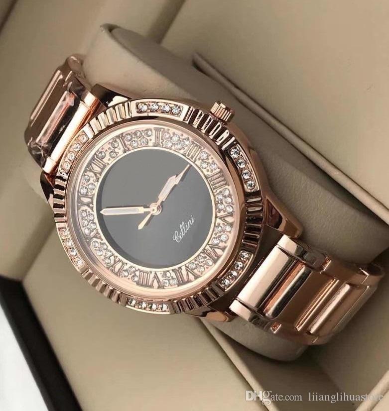 Famous Rose Logo - With Famous LOGO Rose Gold Woman Diamond Watches 2019 Brand Luxury