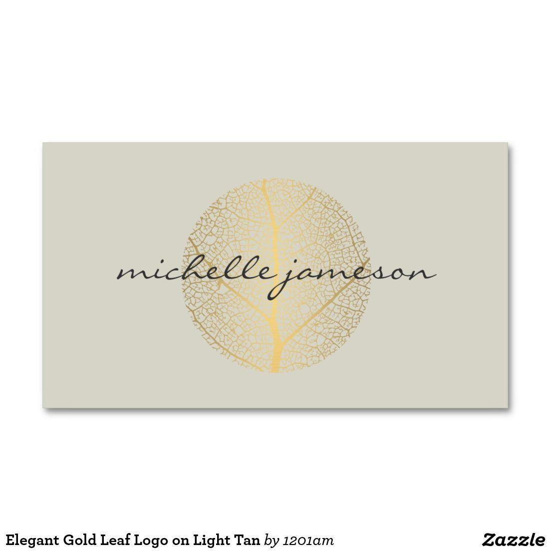 Sand Leaf Logo - Elegant Gold Leaf Logo on Light Tan Business Card | Design ...