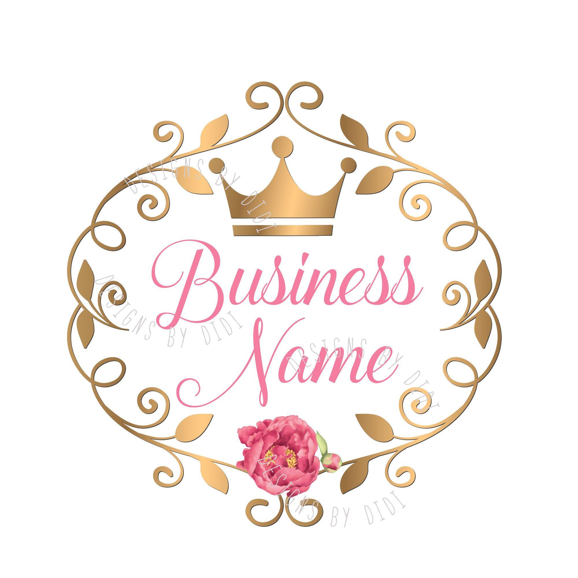 Floral Pink and Gold Logo - Custom Logo Design - Pink gold Logo - flowers crown princess Logo ...