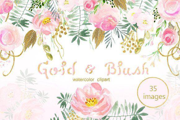 Floral Pink and Gold Logo - Gold & blush watercolor flowers ~ Illustrations ~ Creative Market