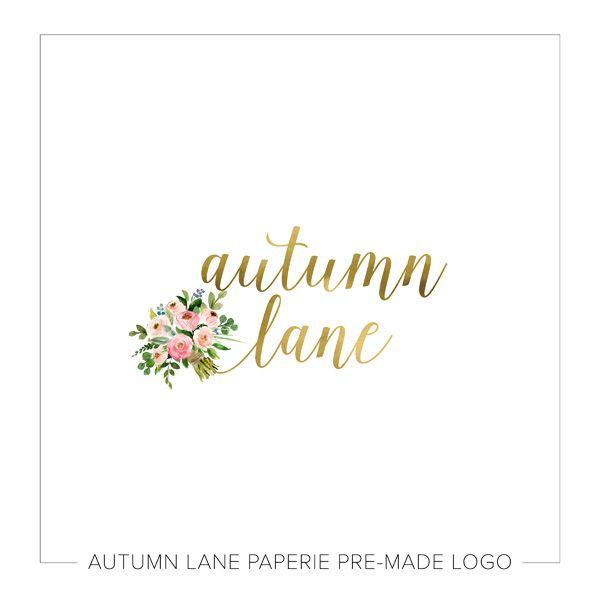 Floral Pink and Gold Logo - Pink Floral Gold Logo I33 | Autumn Lane Paperie