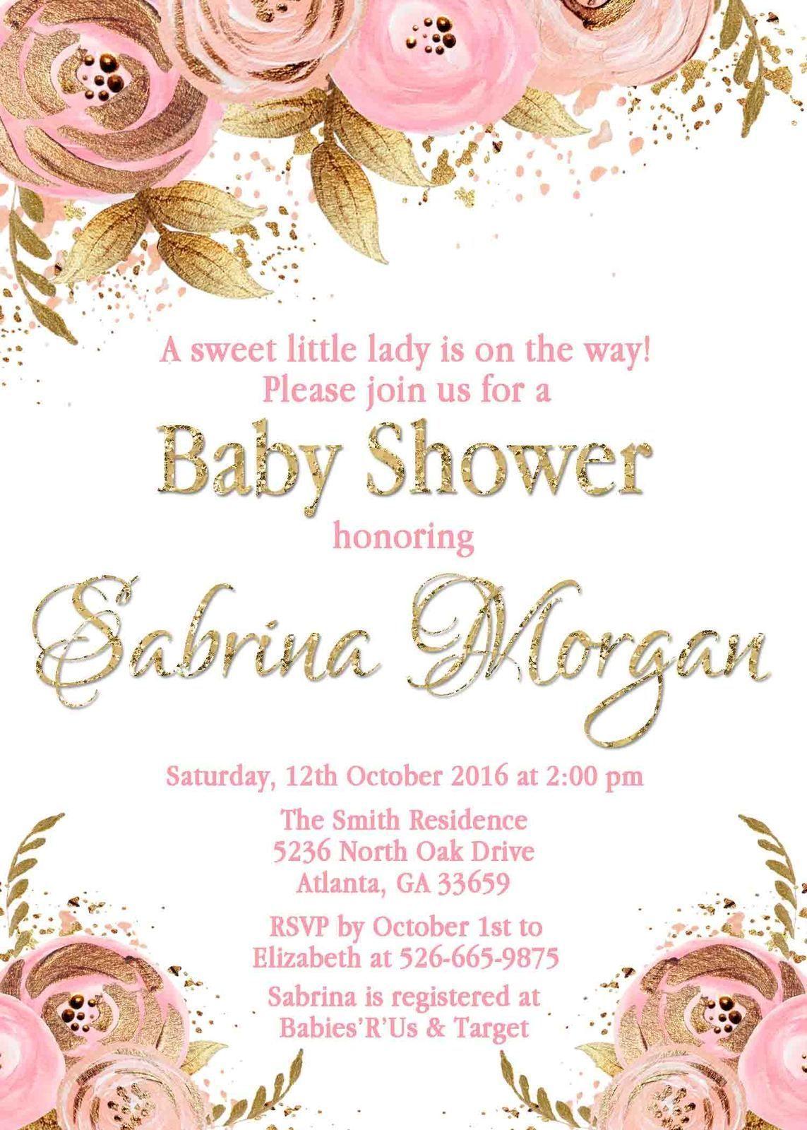 Floral Pink and Gold Logo - Floral Pink Gold Baby Shower Invitation personalized Flowers Blush ...