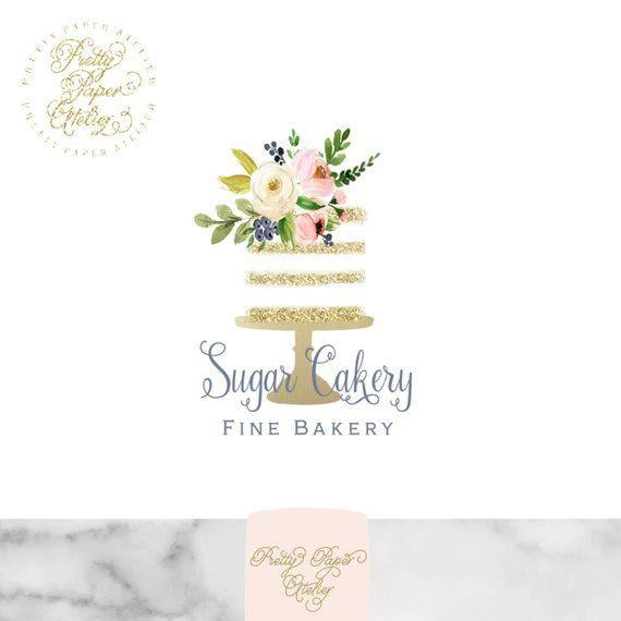 Floral Pink and Gold Logo - Custom Logo Design Cake Logo Pink Floral Watercolor | Etsy