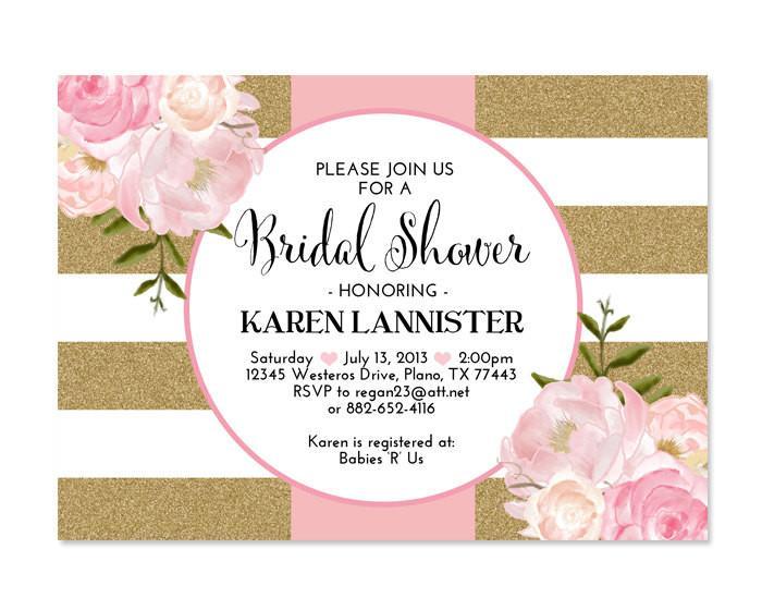 Floral Pink and Gold Logo - Pink Gold Glitter Bridal Shower Invitation Stripes Floral Pink ...