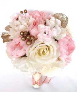 Floral Pink and Gold Logo - 17 piece Wedding Bouquet Silk Flower Bridal Light PINK Rose GOLD ...
