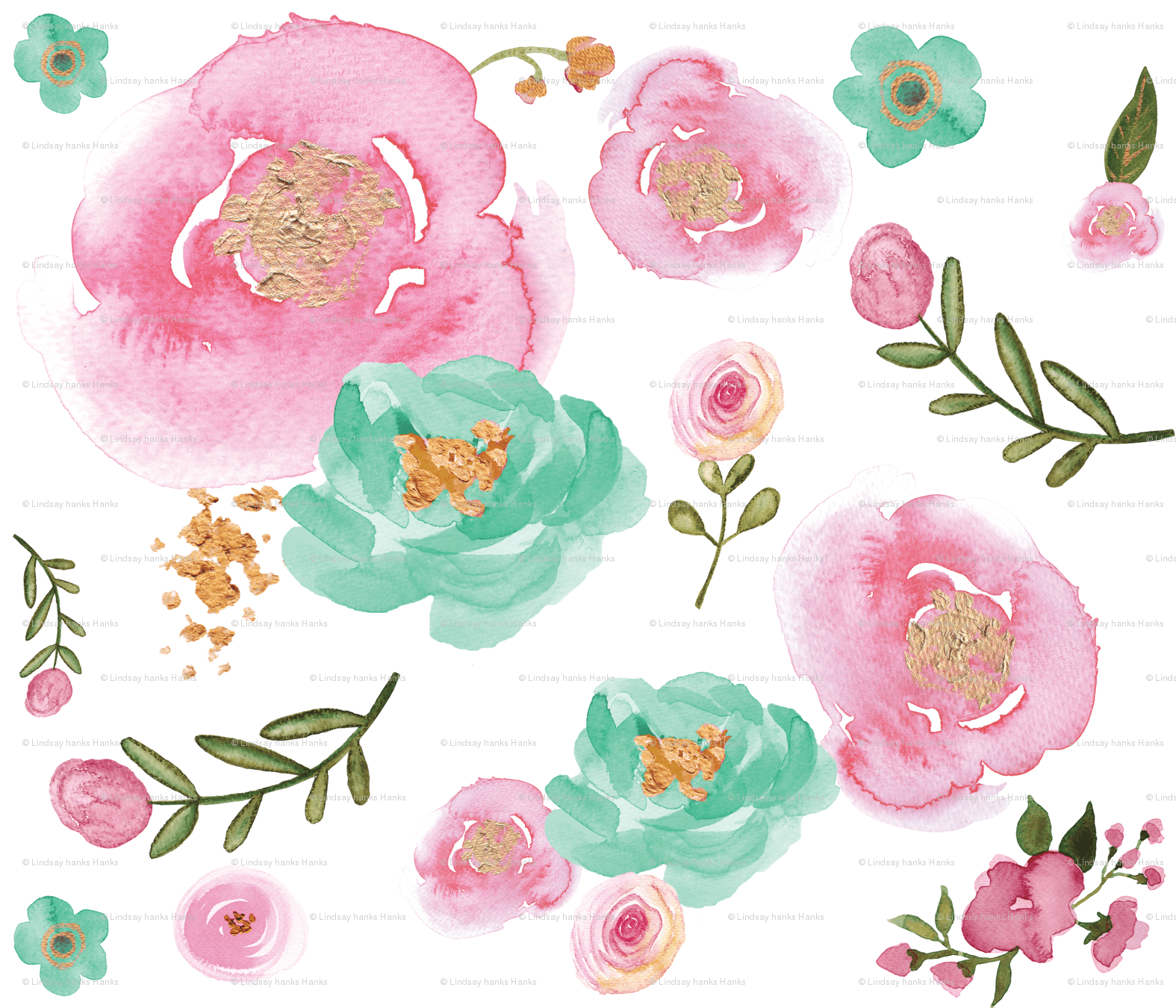 Floral Pink and Gold Logo - Watercolor Pink, Mint and Gold Floral wallpaper - twodreamsshop ...