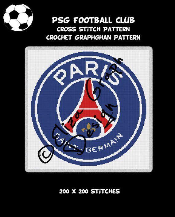Paris Saint Germain Logo - PSG Paris Saint-Germain Football Club logo crochet graphghan | Etsy