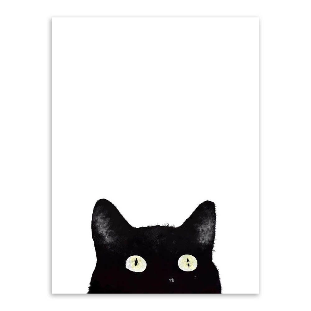 Black Cat Head Logo - Watercolor Minimalist Kawaii Animals Black Cats Head Canvas A4 Art ...