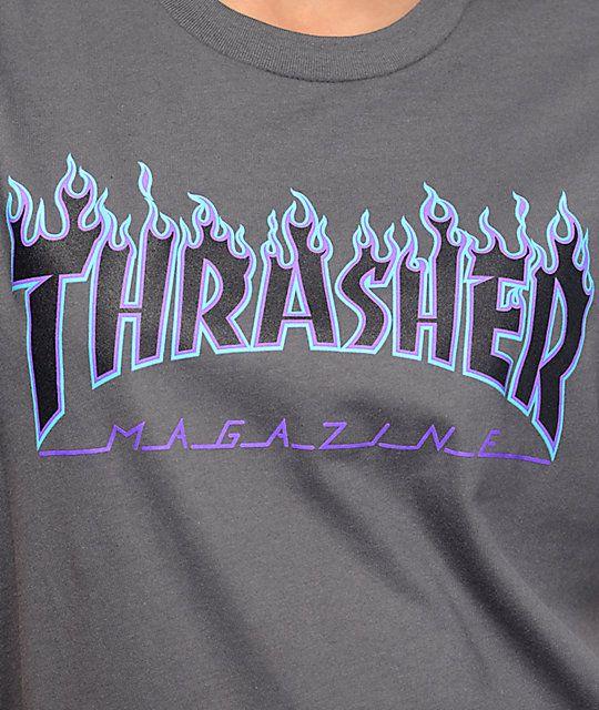 Purple and Grey Logo - Thrasher Flame Logo Grey T-Shirt | Zumiez