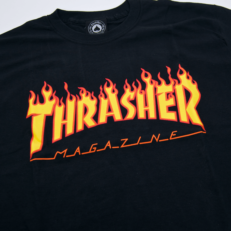 Flame Orange with Black Logo - Thrasher - Flame Logo T-Shirt - Black | Welcome Skate Store