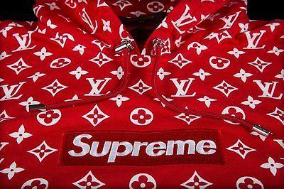 LV Red Supreme Logo - SUPREME LOUIS VUITTON LV Box Logo Hooded Sweatshirt Size XL 100 ...