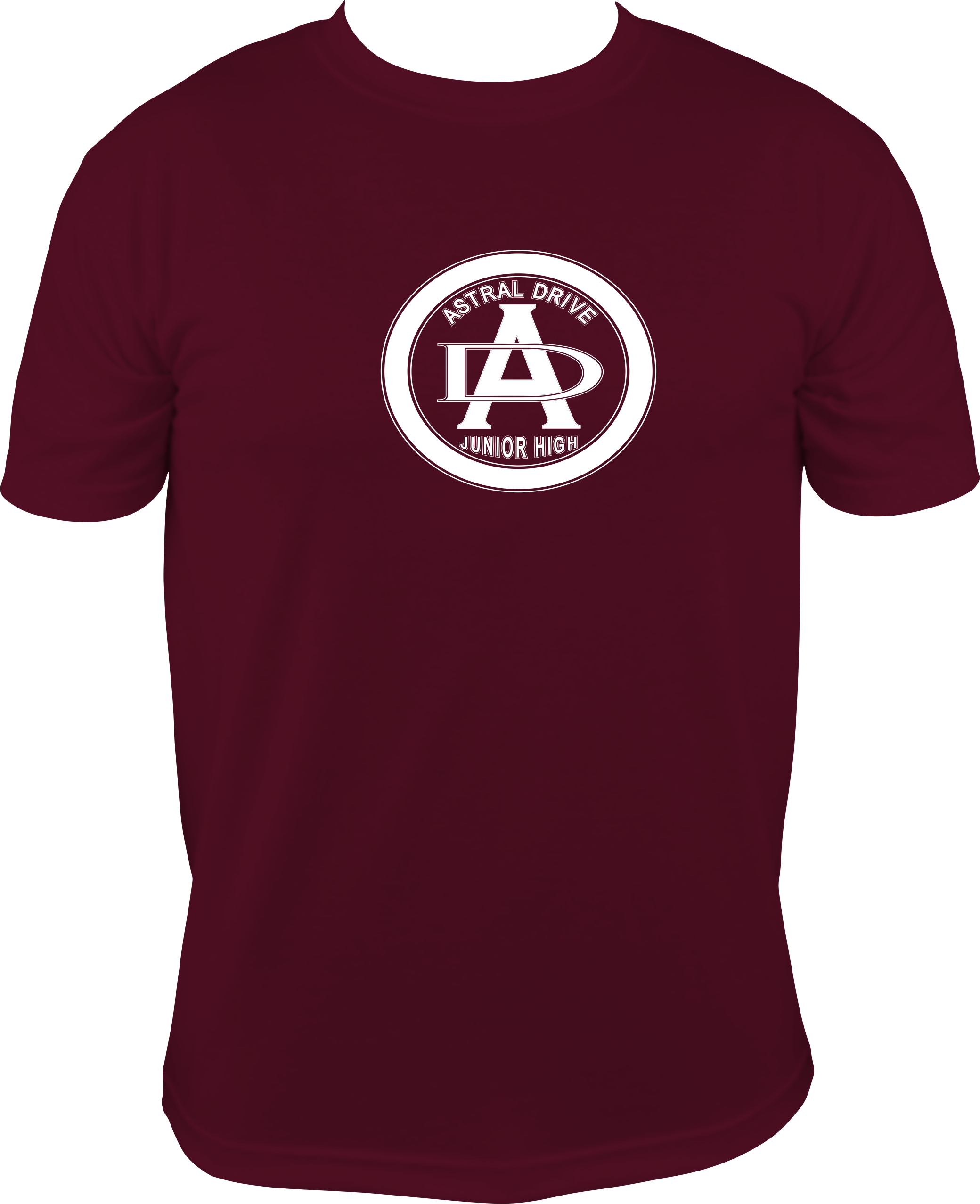 Maroon and White Logo - Gildan T-Shirt (Maroon) Astral Drive logo across front (White ...