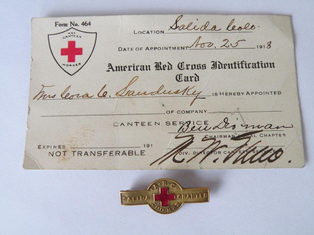 American Red Cross Colorado Logo - 1918 WW1 era American Red Cross A.R.C. Pin with Card from Salida ...