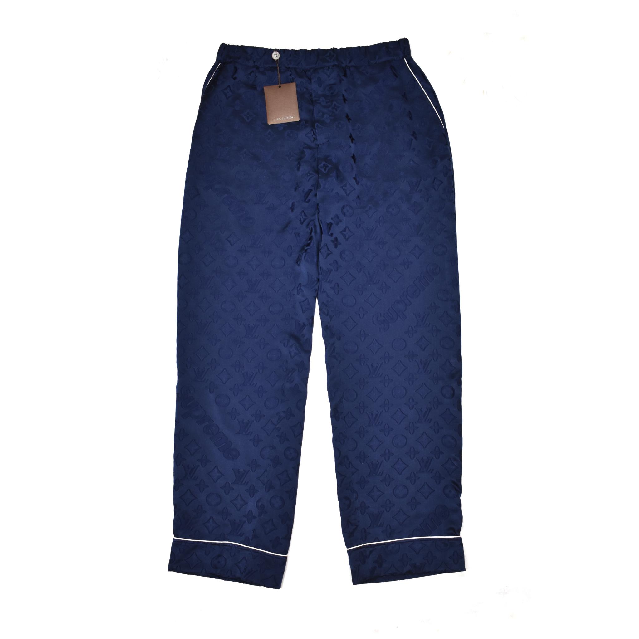 Louis Vuitton Blue Logo - Louis Vuitton x Supreme - Navy Silk LV Monogram Box Logo Pajama ...