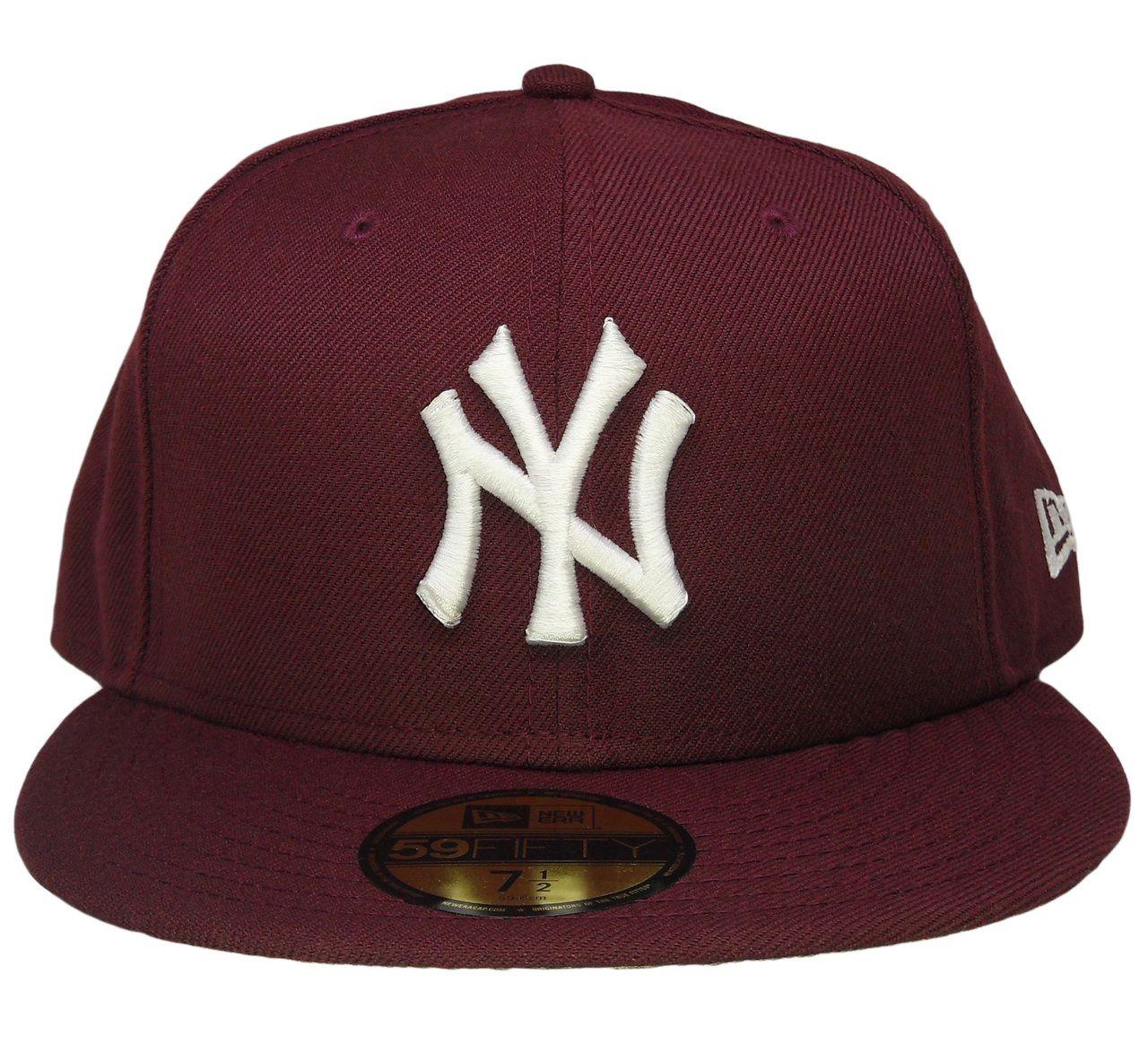 Maroon and White Logo - New York Yankees New Era 59Fifty Basic Fitted Hat - Maroon, White