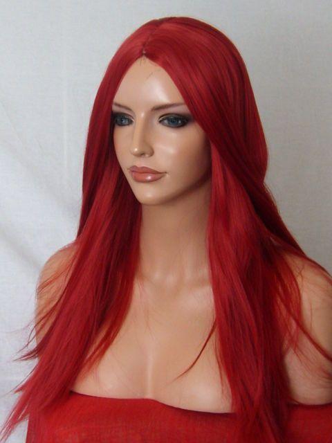 Long Hair with Red Lady Logo - Red Women Lady Halloween Long Straight Devil Jessica Rabbit Costume