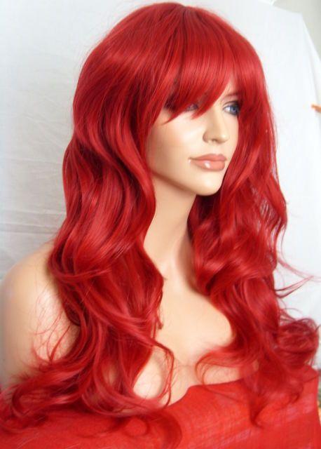 Long Hair with Red Lady Logo - Red Women Fashion Long Curly Cheap Costume Adult Natural Ladies Hair ...