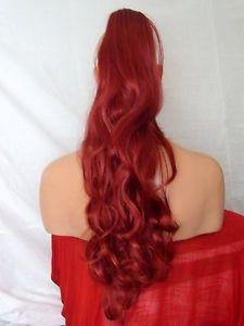 Long Hair with Red Lady Logo - Long Clip in Hair Pony Tail Hair Extension Pieces Rubine Red Lady 25 ...