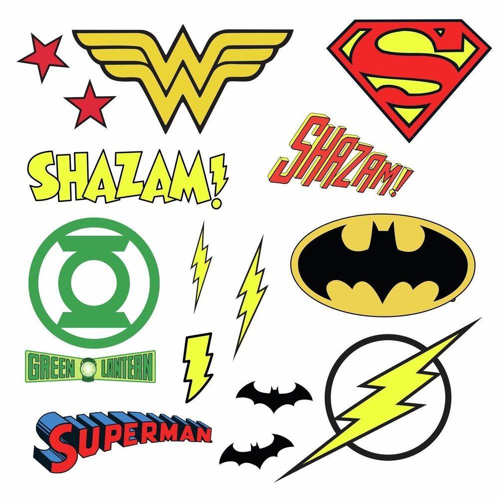 DC Superhero Logo - DC COMICS SUPERHERO LOGOS 16 Wall Decals Superman Batman Room Decor