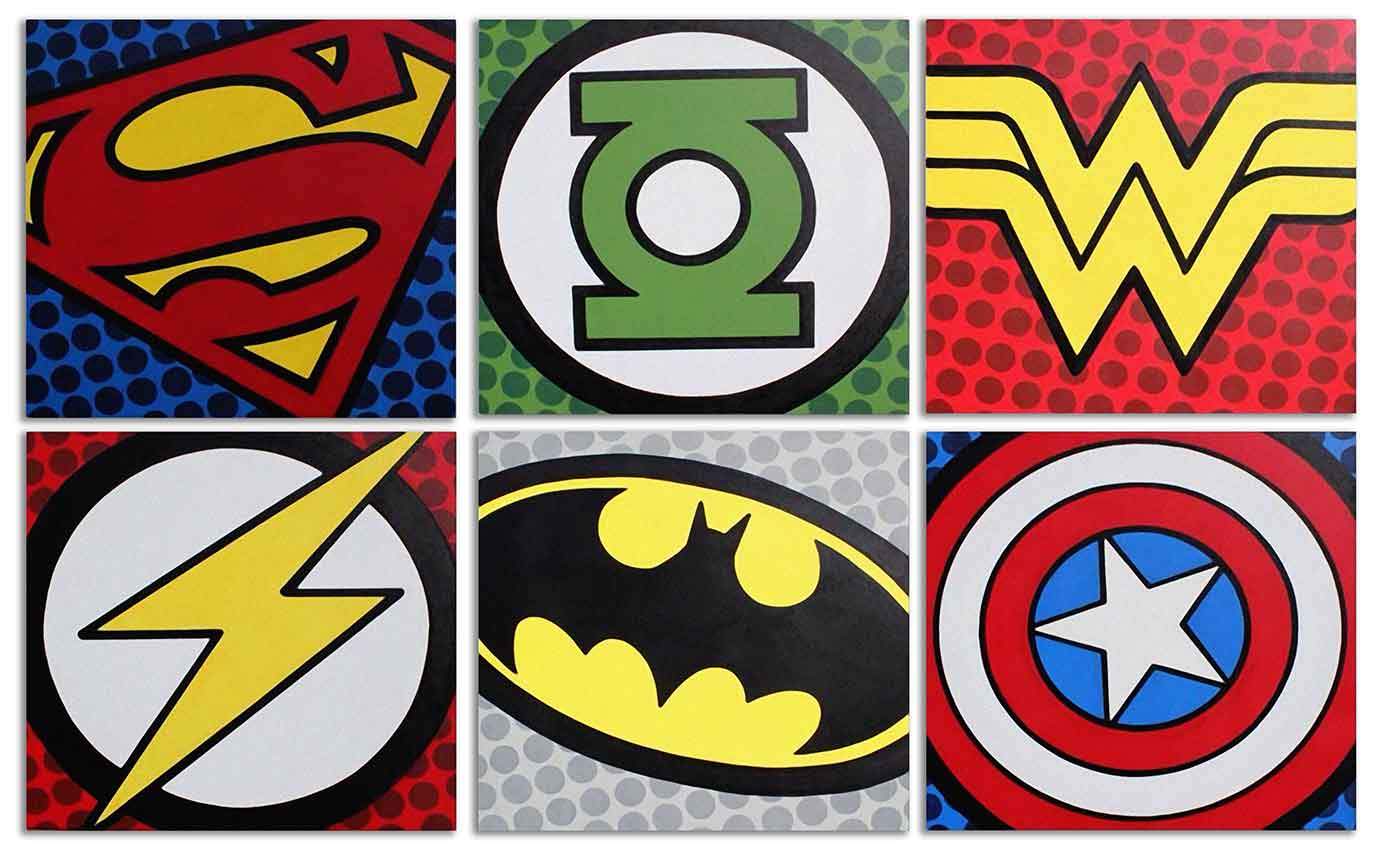 DC Superhero Logo - MARVEL DC COMIC SUPERHEROES LOGO BADGES WALL ART