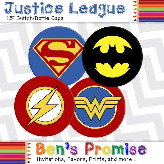 DC Superhero Logo - Justice League DC Superheroes Logo 1.5 Bottle Caps: | Etsy